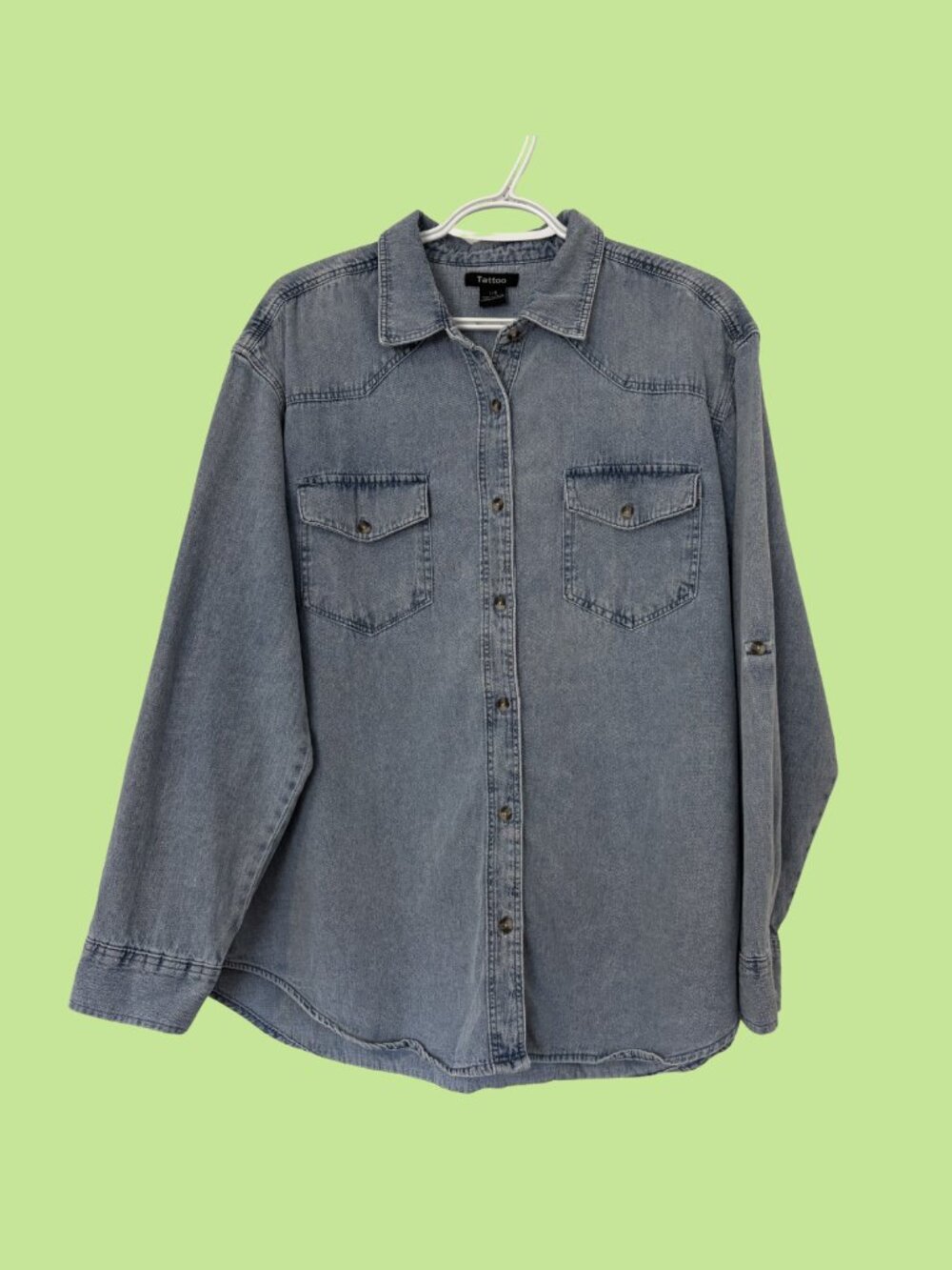 Tattoo/Eclipse Brand Denim Button Down Long Sleeve Shirt, 100% Cotton, Size L